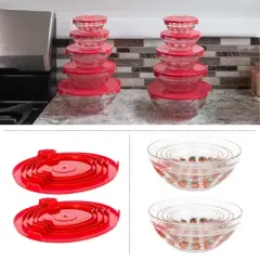 20 PC set Glass Bowl Set with Lid -  Strawberry
