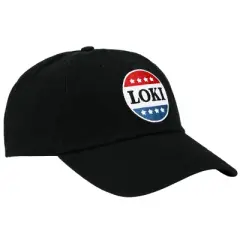 Loki Red White and Blue Button Embroidered Black Cotton Twill Hat