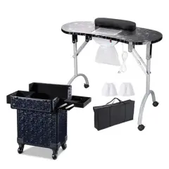 Byootique Manicure Table Nail Desk & Rolling Makeup Train Case Kit