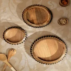 SEVOBAL Serving Platters Handcrafted Wooden Serving with Black Resin Accent, Functional Art Piece for Modern Living, Dining, Brown, 12"*12"*2"
