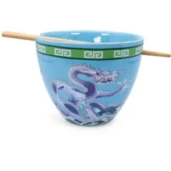 Boom Trendz Bowl Bop Blue Dragons Japanese Dinnerware Set | 16-Ounce Ramen Bowl, Chopsticks