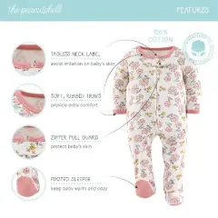 The Peanutshell Boho Floral Butterfly Footed Baby Sleepers for Girls, 3-Pack