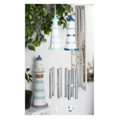 Set of 2 Coastal Lighthouse Wood Wind Chimes - Olivia & May