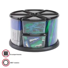 Deflecto&reg; Carousel Rotating Organizer, 9-Bin, Black