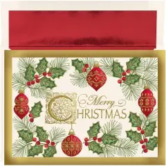 Masterpiece Studios Holiday Collection 15-Count Boxed Embossed Christmas Cards with Foil-Lined Envelopes, 7.8" x 5.6", Antique Christmas (898700)