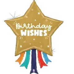 LoonBalloon 43 Inch Star-Shaped Birthday Wishes Balloon with 4 latex balloons- Festive & Unique