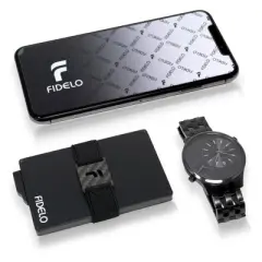 Fidelo Pop Up Wallet for Men with RFID Blocking, Clip Holder and Removable Leather Case, Black