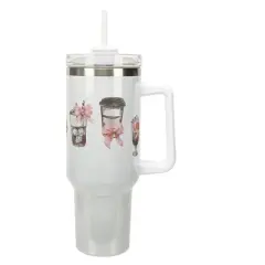 Elanze Designs Coffee Caffine Drinks & Pretty Bows Coquette 40 Oz. Stainless Steel Water Bottle Coffee Mug, Spill & Leak Resistant, Travel Tumbler