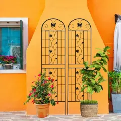 Gulches 2 Pack Metal Garden Trellis 86.7" x 19.7" Rustproof Trellis for Climbing Plants Outdoor Flower Support Black