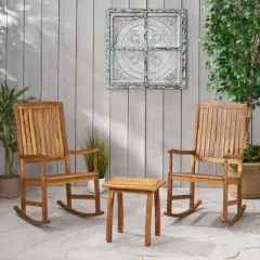 Christopher Knight Home Reynard Outdoor Acacia Wood 3 Piece Rocking Chair Chat Set
