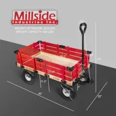 Millside Industries Classic Wood Wagon Cart with Removable Wooden Side Racks and Pneumatic Tires, Red