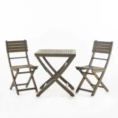 Positano 3pc Acacia Wood Foldable Bistro Set: Weather-Resistant, Space-Saving - Christopher Knight Home
