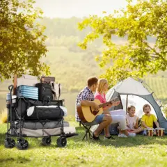 SKONYON Collapsible Wagon Cart Foldable Double‑Deck Beach Wagon with All‑Terrain Wheels &ndash; 400 L / 450 lbs Capacity