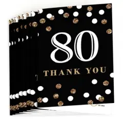 Big Dot of Happiness Adult 80th Birthday - Gold - Birthday Party Thank You Cards (8 count)