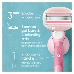 Venus ComfortGlide White Tea Women's Razor Handle, 5 Razor Blade Refills and Shower Holder