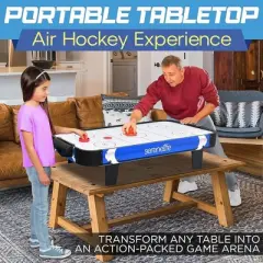 SereneLife 40" Air Hockey Table - Indoor Game Table with Pucks & Pushers, Built-in Score Tracker, Blue/Black (SKARHDT21)