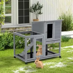 AZL1 Life Concept Pet Crates and Houses Multi-Purpose Rabbit Hutch Spacious Area with Smooth Casters Removable Trays, Gray, 38.98"*23.82"*36.61"