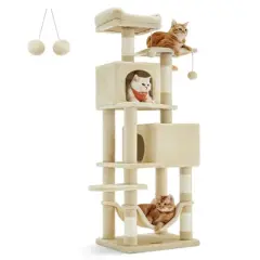 61"/75.2"H Cat Tree Cat Tower for Indoor Cats, Plush Multi-Level Cat Condo with Scratching Posts, Perches, Caves, Hammock