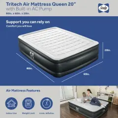 SEALY Tritech 20" Air Mattress Bed Indoor or Outdoor Camping Inflatable Airbed with Built in AC Pump, Headrest, Storage Bag, and Repair Patch, 2 Pack