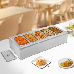 YIYIBYUS Spice Rack Shelf, Stainless Steel Organizer Stand with Five 1/3 Pans