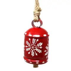 Slickblue 5.5" Handpainted Metal Holiday Bell &ndash; Snowflake Design with Wooden Clapper and Rope for Hanging