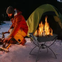 Tangkula Camping Fire Pit w/Cooking Grills Portable Campfire Grill w/ Carrying Bag & Gloves 3-In-1 Stainless Steel Wood Burning Coffee/Silver