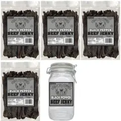 Buffalo Bills 5-Piece Black Pepper Beef Jerky & Glass Jar Gift Tool Bags (4 bags and 1 jar)