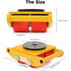 Acekool Machinery Skates Dolly, 13,200 lbs/6T Heavy Duty Moving Skate with 360&deg; Rotating Non-Slip Pad, 4 PU Wheels for Moving Equipment, Yellow