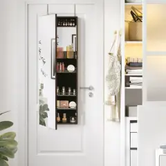 Wall Jewelry Cabinet Armoire 42-Inch with Built-in Mirror Storage Organizer with Full-Length Frameless Mirror