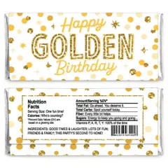 Big Dot of Happiness Golden Birthday - Candy Bar Wrapper Happy Birthday Party Favors - Set of 24