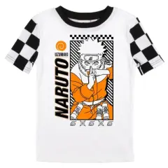 Naruto Classic Naruto Uzumaki Youth Boy's Black & White Checkered Short Sleeve Shirt & Sleep Pants Set