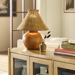 Wood Base with Rattan Shade Accent Table Lamp - Hearth & Hand&trade; with Magnolia