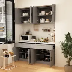 Famapy Split Kitchen Pantry Cabinet Storage Cupboard