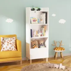 51in Kids Bookcase with Drawer and Anti-Tip Wall Anchor for Nursery Playroom Storage -3irtyhousy