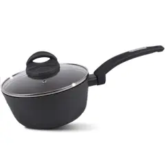 NutriChef Saucepan Pot with Lid - Non-Stick Stylish Kitchen Cookware with Metallic Ridge-Line Pattern, 1.5 Quart