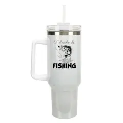 Elanze Designs I'd Rather Be Fishing Bass Fish Lake 40 oz. Stainless Steel, Large Water Bottle Coffee Mug, Spill & Leak Resistant, Thermal Travel