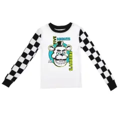 Five Nights At Freddy's Freddy Fazbear Face Youth Boy's Black & White Checkered Long Sleeve Shirt & Sleep Pants Set