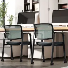 Tangkula 6-Pack Office Conference Chair Set Mesh Guest Reception Stack Chairs with Caster Wheels and Arms Stacking Chair Set