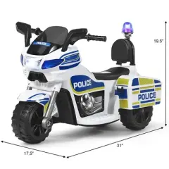 Costway 6V Kids Ride On Police Motorcycle Trike 3-Wheel w/ Headlight and Flashing Siren, White