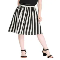Allegra K Women's Stripes Button Front Elastic Back A-Line Midi Skirt