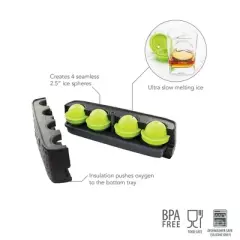 Tovolo Sphere Ice Mold: Plastic Ice Tray for Freezer, 4 Cavities, Dishwasher-Safe, Green
