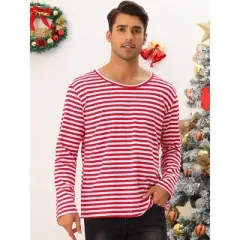 Lars Amadeus Men's Casual Basic Crew Neck Long Sleeves Pullover Striped T-Shirt