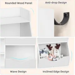 Kids Toy Storage Organizer 5 Cubbies, Kids Bookshelf and Bookcase, Wooden Cubby Storage Organizer for Boys and Girls, Toy Shelf for Playroom, Nursery