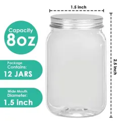 Darice 8 oz Plastic Mason Jars with Airtight Screw on Lid - Pack of 12