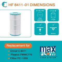 Hurricane Replacement Spa Filter Cartridge for Unicel C-8411, PWWCT75, Filbur FC-1255, Waterway Clearwater II Pro-Clean 75 Above Ground Filter, 2 Pack
