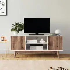 43" Wesley Wood Mid Century 2 Door TV Cabinet for TVs up to 59" White Warm/Reclaimed Oak - Nathan James