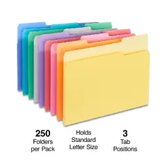 MyOfficeInnovations Top-Tab File Folders 1/3 Cut Asst Ltr Holds 8 1/2x11 250/Bx 502678