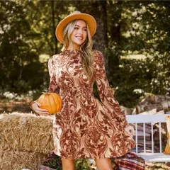 Women's Boho Chic Paisley Print Long Sleeve Mini Fall Dress - Cupshe