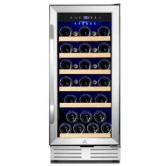 Hooure 15 in. Wine Cooler 32 Bottle Freestanding Wine Refrigerator with Door Lock