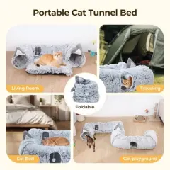 GOTGELIF Collapsible Plush Cat Tunnel Bed Pet Toy for Indoor Cats